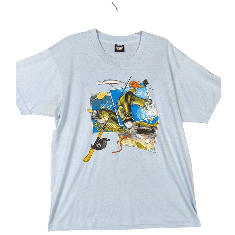 Vintage 1988 Fishing T Shirt XL Screen Stars Best Single Stitch Bass Graphic